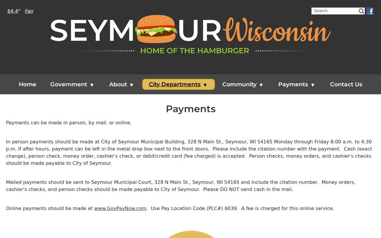 Seymour court docket local payment methods